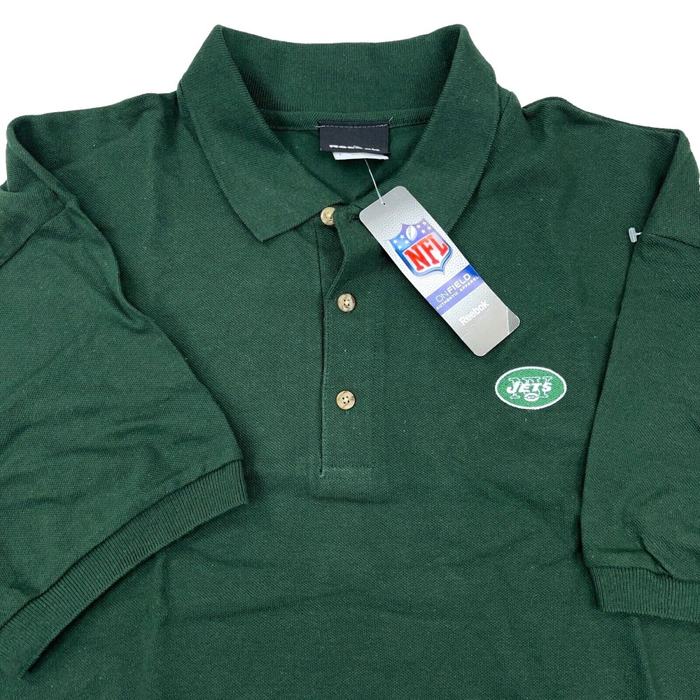 New York Jets Polo Shirt Men Large Green Cotton Rugby‎ Plain Basic Adult NFL